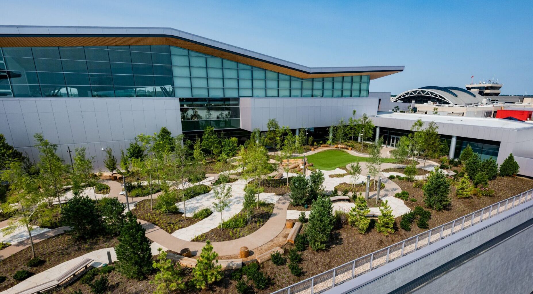 The pre-security UPMC Terrace offers a natural space to relax and connect