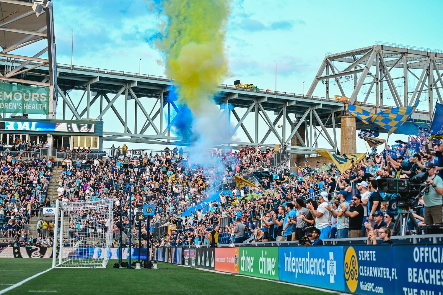 Philadelphia Union fans celebrate a goal scored against their rival, the New York Red Bulls