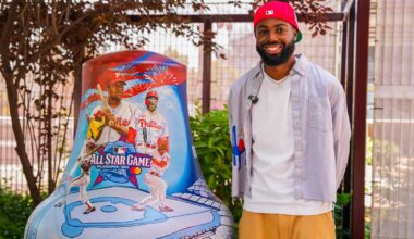 Phillies All-Stars are painted onto a unique piece of artwork for 'Bells Across PA'