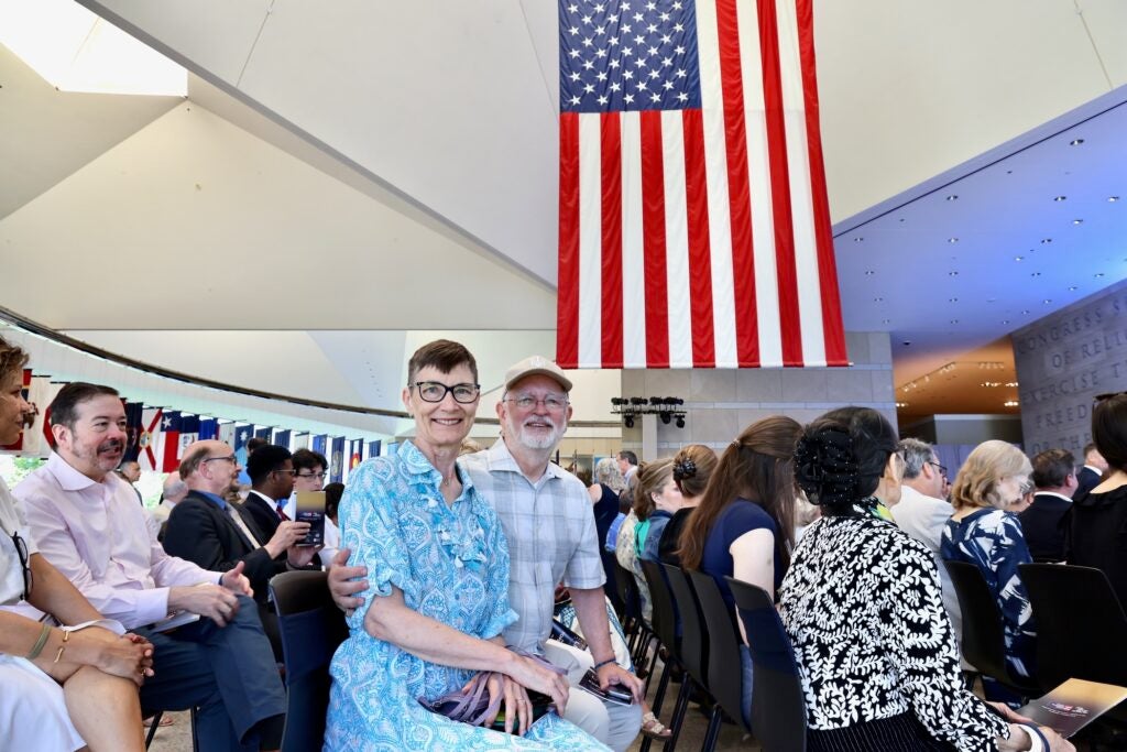 Nancy Rawson and Jim Conmy in the audience at the National Constitution Center.