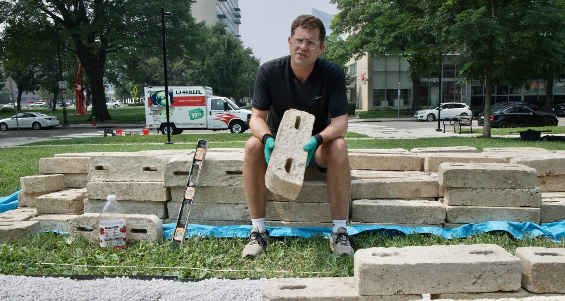 A public art piece made of flax concrete in Philadelphia