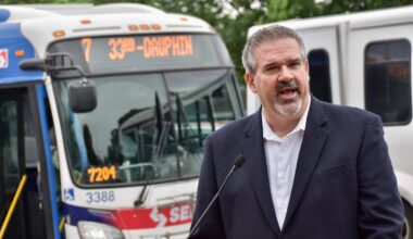In this file photo, SEPTA General Manager Scott Sauer speaks about a pilot program to install arrival displays at bus stops Wednesday, May 27, 2026, in South Philadelphia.