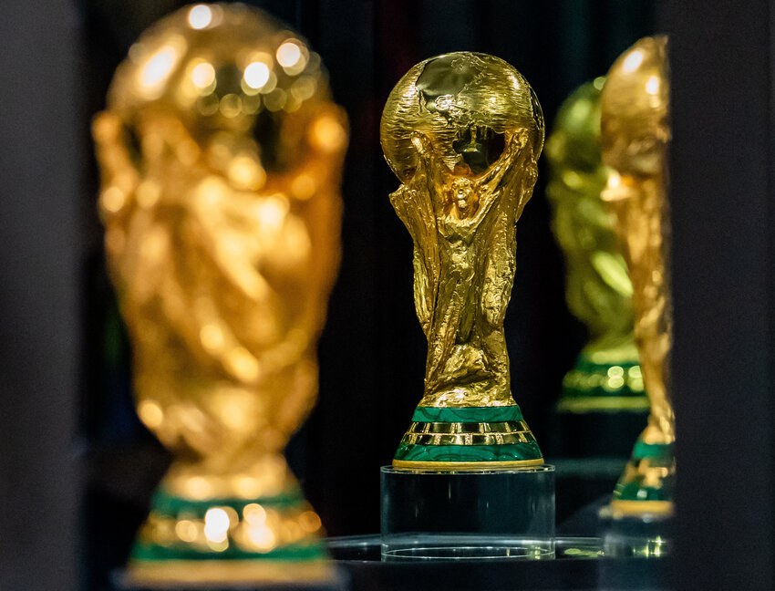 The FIFA World Cup is displayed during the FIFA World Cup Trophy Tour by Coca-Cola at Nathan Phillips Square.