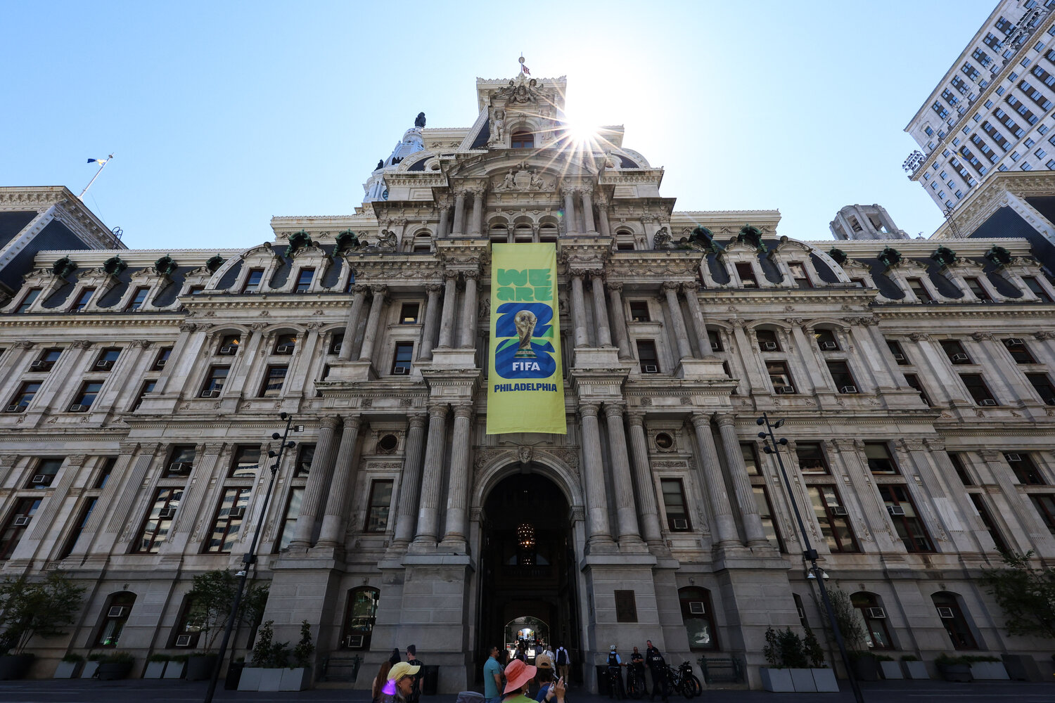 Jun 4, 2026; Philadelphia, Pennsylvania, USA; A general view of scenes around City Hall Philadelphia ahead of the 2026 FIFA World Cup.