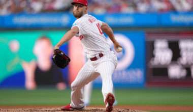 Philadelphia Phillies starting pitcher Zack Wheeler (45) throws a pitch against the New York Mets in the first inning at Citizens Bank Park.