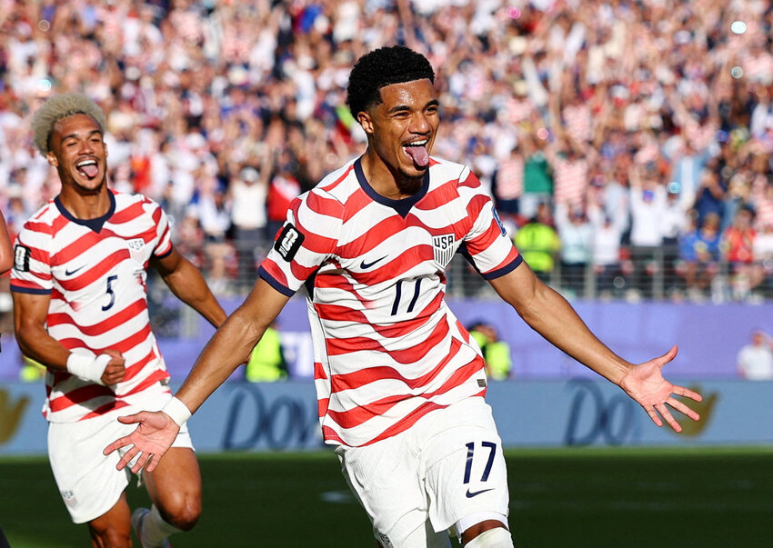 Malik Tillman of the U.S. celebrates scoring their second goal.