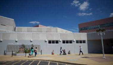 Visitors arrive and depart Curran-Fromhold Correctional Facility in Philadelphia.