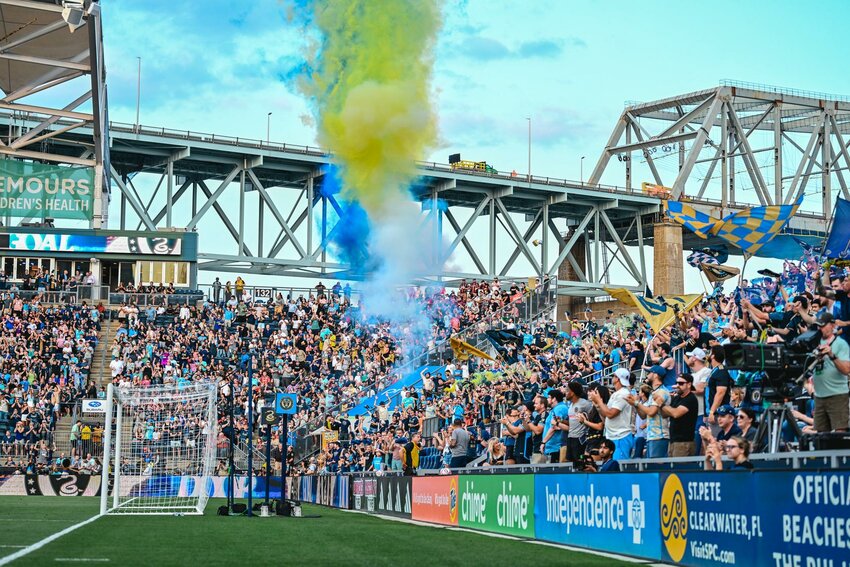 Philadelphia Union fans celebrate a goal scored against their rival, the New York Red Bulls