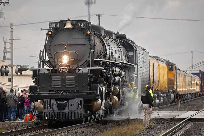 Historic "Big Boy" Steam Engine Makes Cross Country Trip For America's 250th COLUMBUS, NEBRASKA - MAY 29: A view as Union Pacific’s Big Boy No. 4014, the world’s largest operating steam locomotive, makes a stop in the city's downtown, part of its cross-country journey to celebrate America's 250th birthday on May 29, 2026 in Columbus, Nebraska. Between 1941 and 1944 Union Pacific commissioned 25 Big Boy locomotives, eight still remain, but the restored 4014 is the only one that is fully operational. (Photo by Scott Olson/Getty Images)