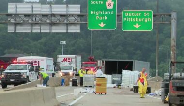 Crews clean up 'hazardous materials' from overturned tractor-trailer in Sharpsburg