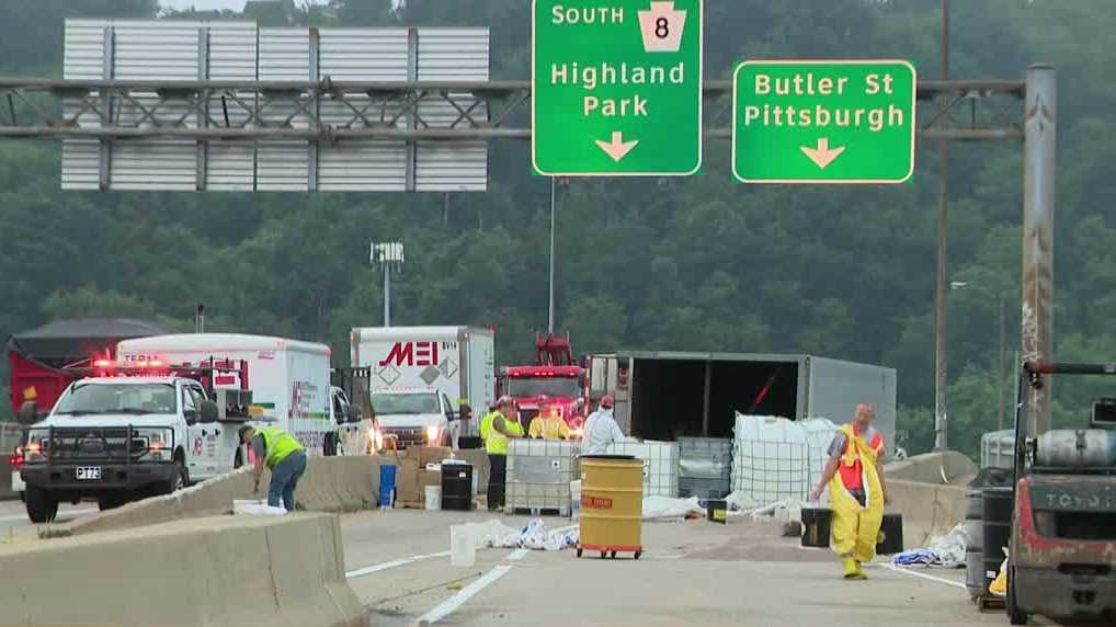Crews clean up 'hazardous materials' from overturned tractor-trailer in Sharpsburg