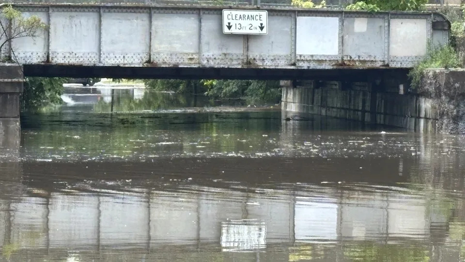<div>Floodwaters nearly reached an overpass with a 13-foot clearance in Cornwells Heights.</div>