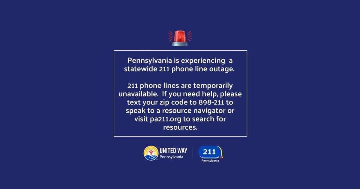 Statewide 211 phone line outage reported by PA 211 | Pennsylvania News
