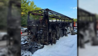 Charter bus bursts into flames on I-80 in Pocono Township | Poconos and Coal Region