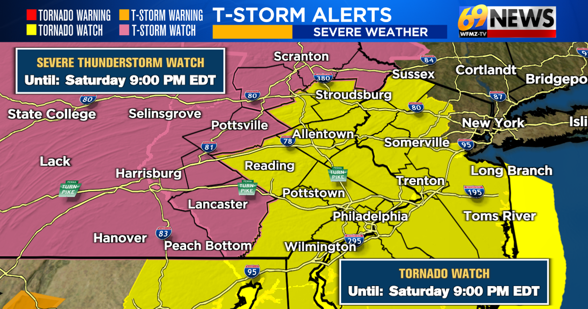 Tracking the potential for severe thunderstorms for the remainder of the day. A Tornado WATCH and Severe T-storm WATCH are now in effect | Featured Top Story