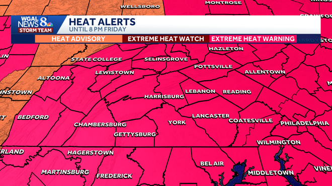 An Extreme Heat Warning is in effect for South-Central Pennsylvania. An Extreme Heat Warning is in effect for South-Central Pennsylvania.