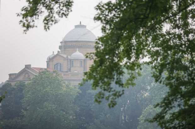 The Luzerne County Courthouse is shrouded in haze on Thursday, July 16, 2026. (JASON ARDAN / STAFF PHOTOGRAPHER)