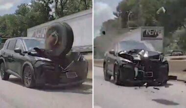 Loose tire flies across Philadelphia highway, pulverizes front end of SUV: dashcam