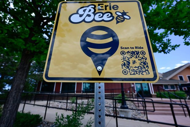 A drop-off and pickup location for the Erie Bee ride services sits outside the Erie Community Center. (Matthew Jonas/Staff Photographer)