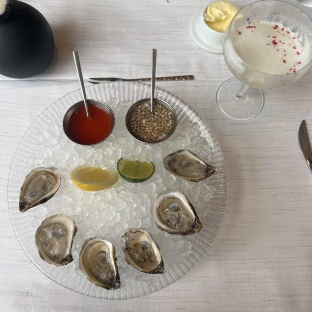 Beau Soleil Oysters are enhanced with thai chili mignonette and fermented hot sauce. (PEG DEGRASSA/ DAILY TIMES)