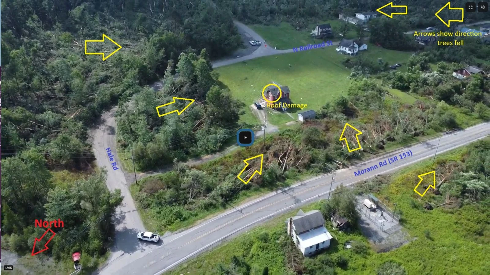 EF1 tornado damage drone view-houthzdale-pennsylvania-july 18, 2026-