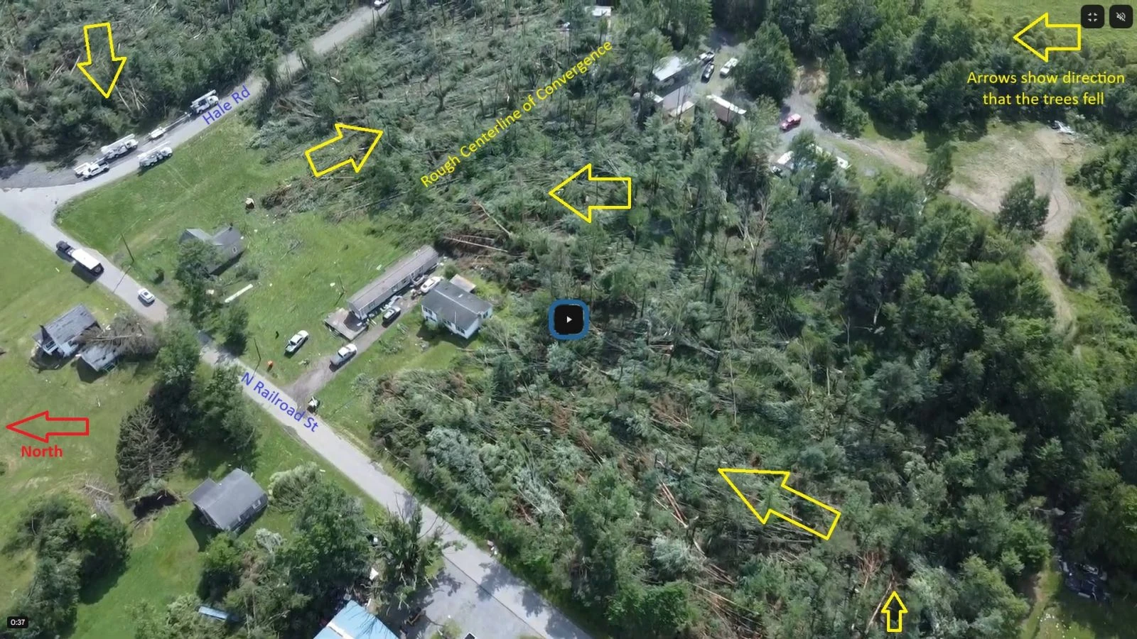 EF1 tornado damage drone view-houthzdale-pennsylvania-july 18, 2026