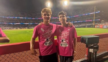 Reed Weiner, left, with his friend Ashton Kaliner at the Home Run Derby on Monday at Citizens Bank Park.