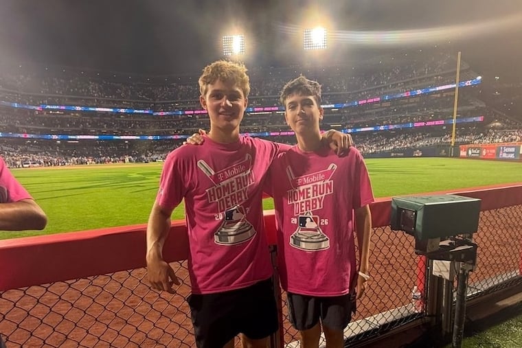 Reed Weiner, left, with his friend Ashton Kaliner at the Home Run Derby on Monday at Citizens Bank Park.