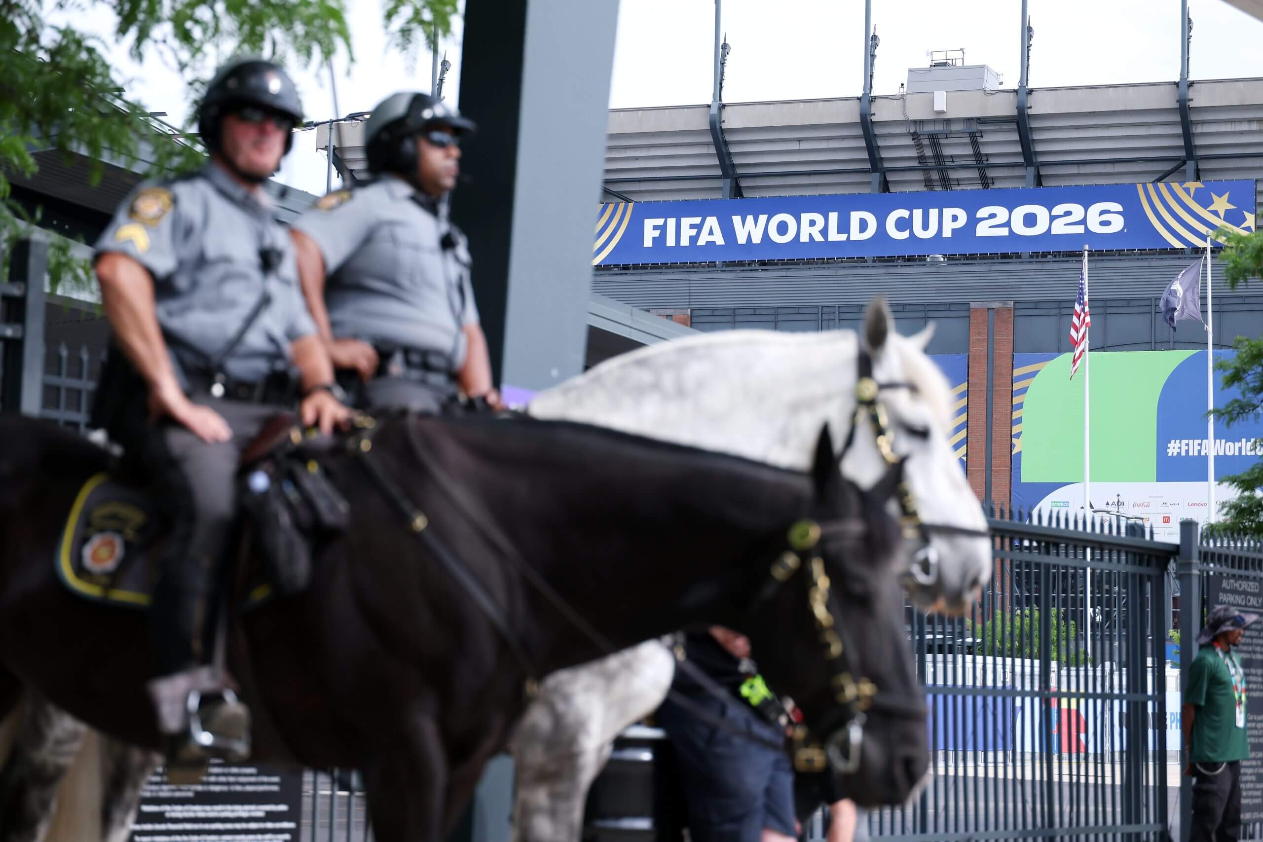 Mounted police outside the stadium in Philadelphia