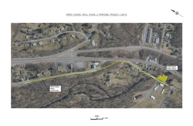 A map of the proposed second phase of Lackawanna County's ongoing North Pocono Trail project. Commissioners approved a contract for the first phase in March 2024. (COURTESY OF LACKAWANNA COUNTY)