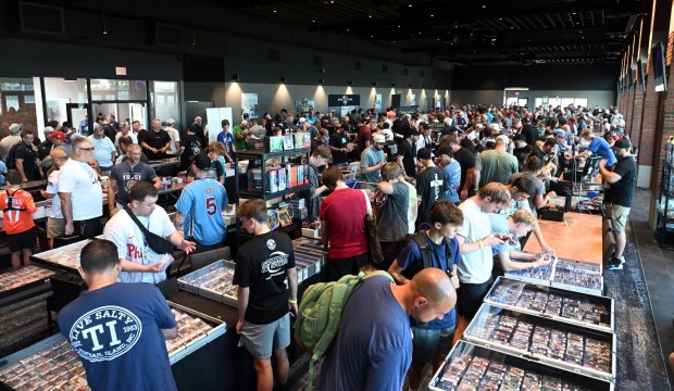 Collectors jam the Pennsylvania State Card Show at the Redner's Event Center at FirstEnergy Stadium on Saturday, July 25, 2026. (BILL UHRICH/READING EAGLE)