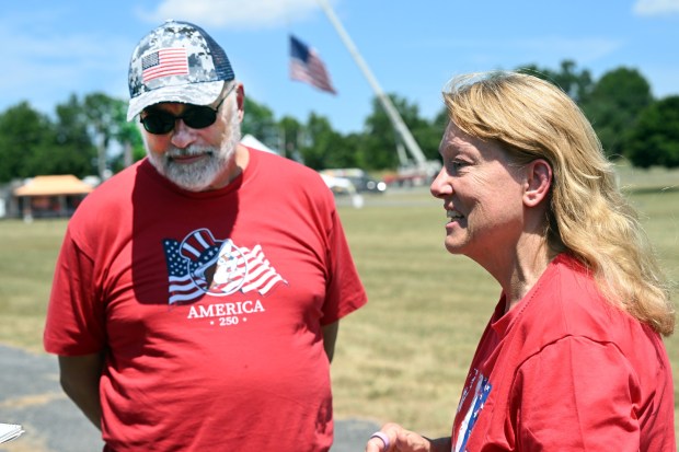 Fred and Susan Yeagle of Leesport enjoy the Berks County Star Spangled Spectacular at the county fairgrounds in Bern Township on Saturday, July 4, 2026. (BILL UHRICH/READING EAGLE)