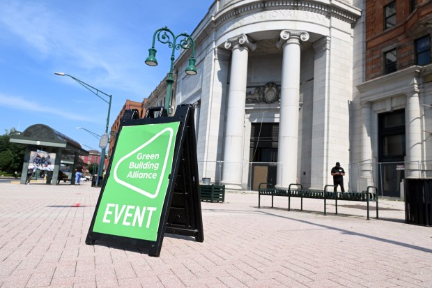 The Green Building Alliance offered a tour of the former Farmers Bank at Fifth and Penn streets that Shuman Development Group is redeveloping. (BILL UHRICH/READING EAGLE)