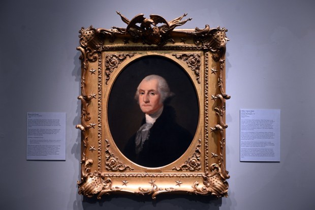 The Gilbert Charles Stuart circa 1795 painting of George Washington on display in the Reading Public Museum. (BILL UHRICH/READING EAGLE)