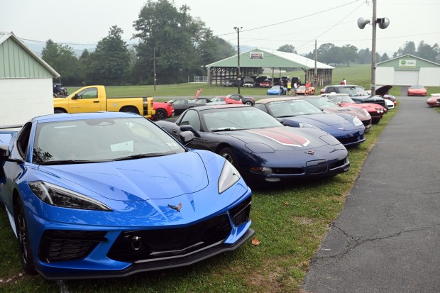 Corvettes of various years are lined up during the 46th In-Vette-Tational at the Oley Fire Company Fairgrounds on Saturday, July 18, 2026. (BILL UHRICH/READING EAGLE)