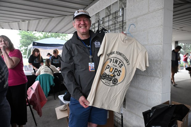 Karel Minor, president and CEO of Humane Pennsylvania, organized Pints for Pups at Classic Harley Davidson on Saturday, July 18, 2026. (BILL UHRICH/READING EAGLE)