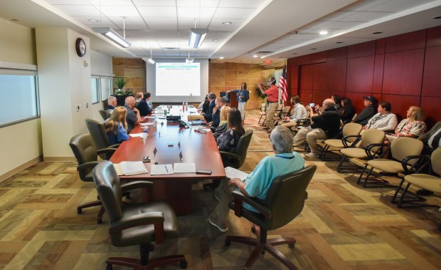The board meeting commences in the conference room of the Wilkes-Barre/Scranton International Airport in Pittston Twp. Thursday, July 23, 2026. (SEAN MCKEAG / STAFF PHOTOGRAPHER)