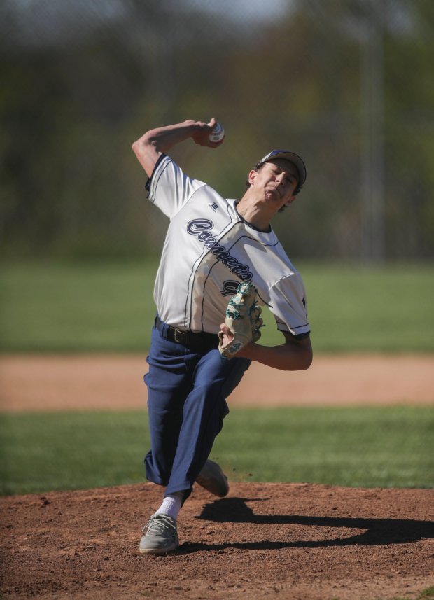 Abington Heights' Conner Griffin throws against Wallenpaupack in the first inning at Abington Heights on May 9, 2022. TIMES-TRIBUNE FILE