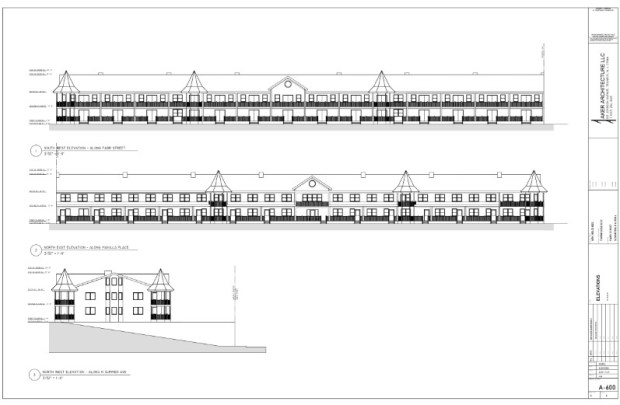 A rendereing of townhouses proposed for 1501 Farr St. in West Scranton at the long-vacant site of the former Morse School . (IMAGE FROM SCRANTON ZONING BOARD APPLICATION)