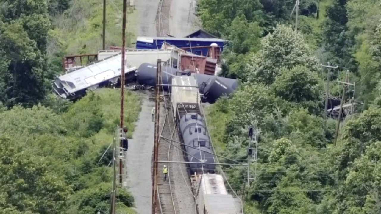 The scene of the train derailment in Bensalem