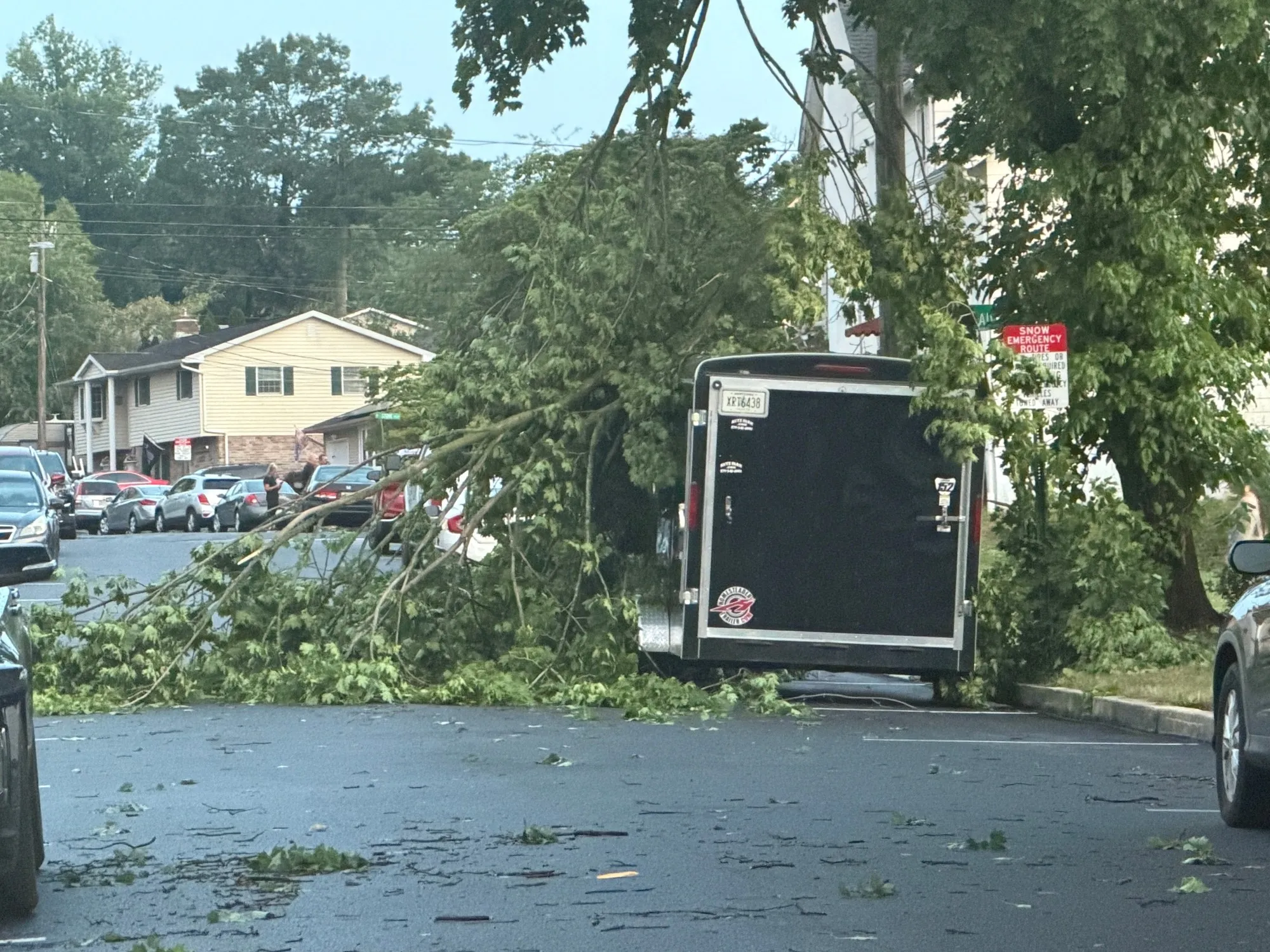 Storm damage is seen in Alburtis on Friday evening, July 3, 2026. Severe storms moved through the Lehigh Valley, cutting power to thousands amid days of extreme heat just as Fourth of July celebrations were getting started. (Rich Rolen/Special to The Morning Call)