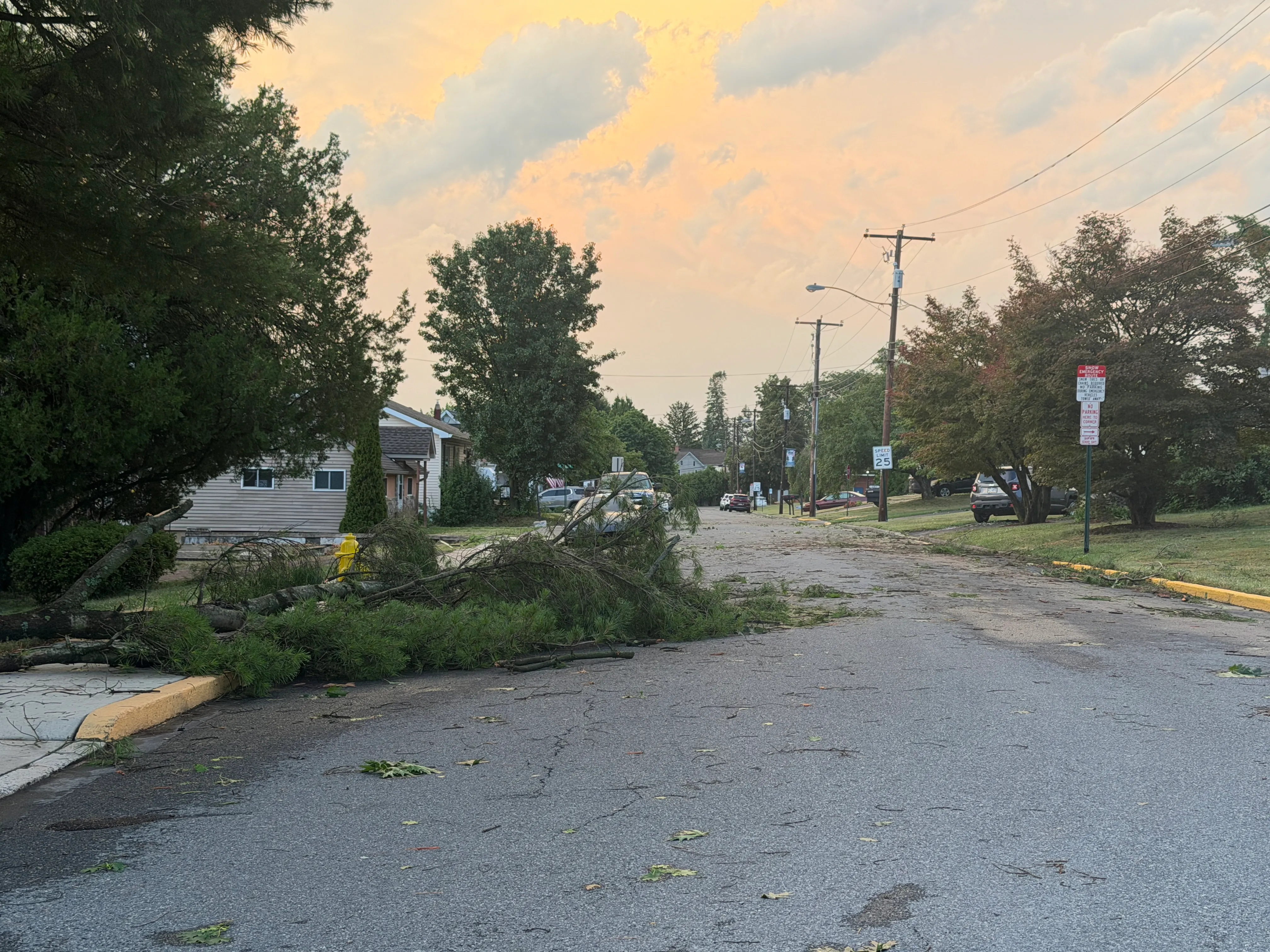Storm damage is seen in Alburtis on Friday evening, July 3, 2026. Severe storms moved through the Lehigh Valley, cutting power to thousands amid days of extreme heat just as Fourth of July celebrations were getting started. (Rich Rolen/Special to The Morning Call)