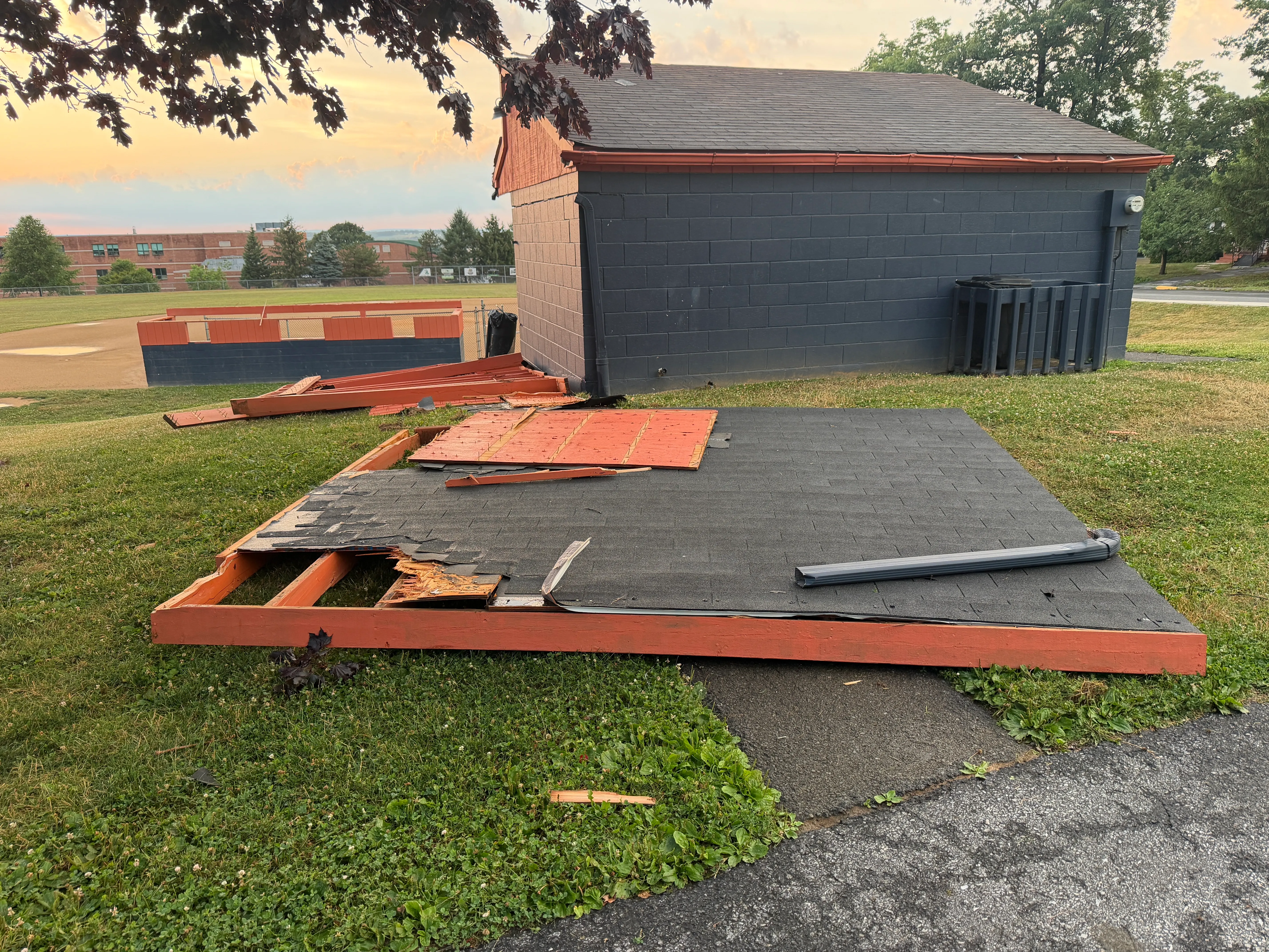 Storm damage is seen in Alburtis on Friday evening, July 3, 2026. Severe storms moved through the Lehigh Valley, cutting power to thousands amid days of extreme heat just as Fourth of July celebrations were getting started. (Rich Rolen/Special to The Morning Call)