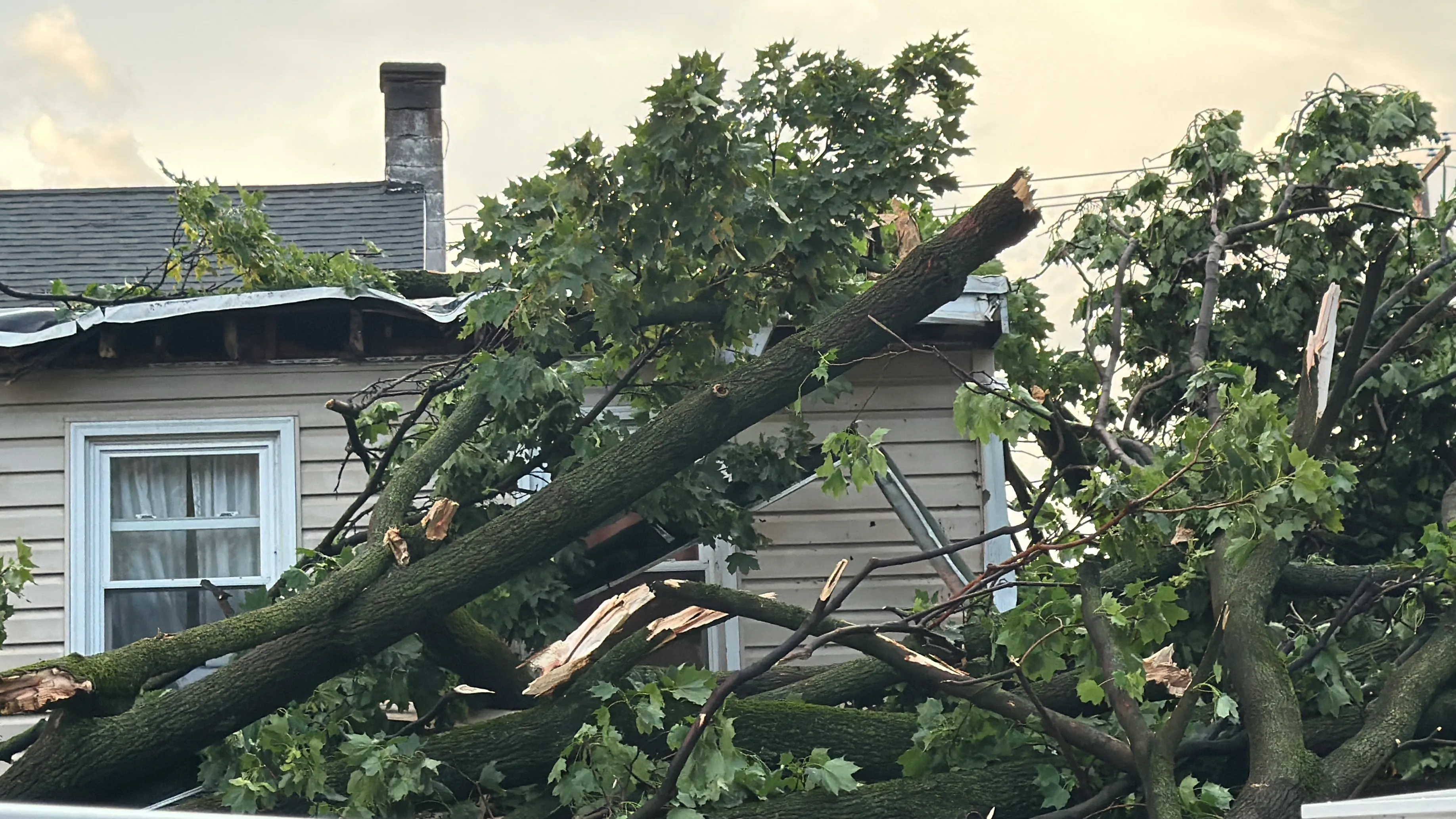 Storm damage is seen in Alburtis on Friday evening, July 3, 2026. Severe storms moved through the Lehigh Valley, cutting power to thousands amid days of extreme heat just as Fourth of July celebrations were getting started. (Rich Rolen/Special to The Morning Call)