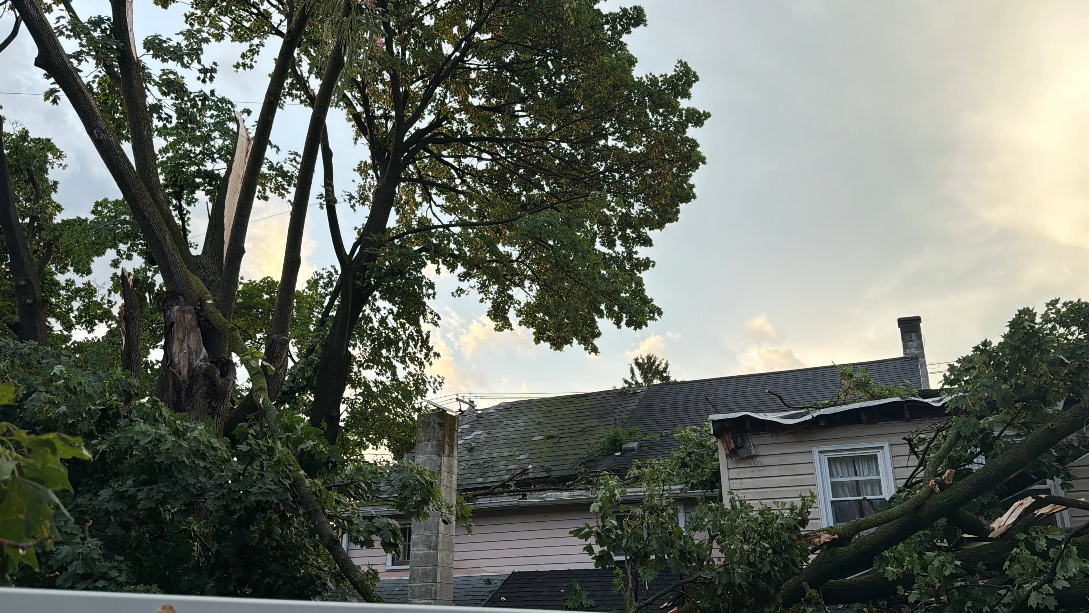 Storm damage is seen in Alburtis on Friday evening, July 3, 2026. Severe storms moved through the Lehigh Valley, cutting power to thousands amid days of extreme heat just as Fourth of July celebrations were getting started. (Rich Rolen/Special to The Morning Call)