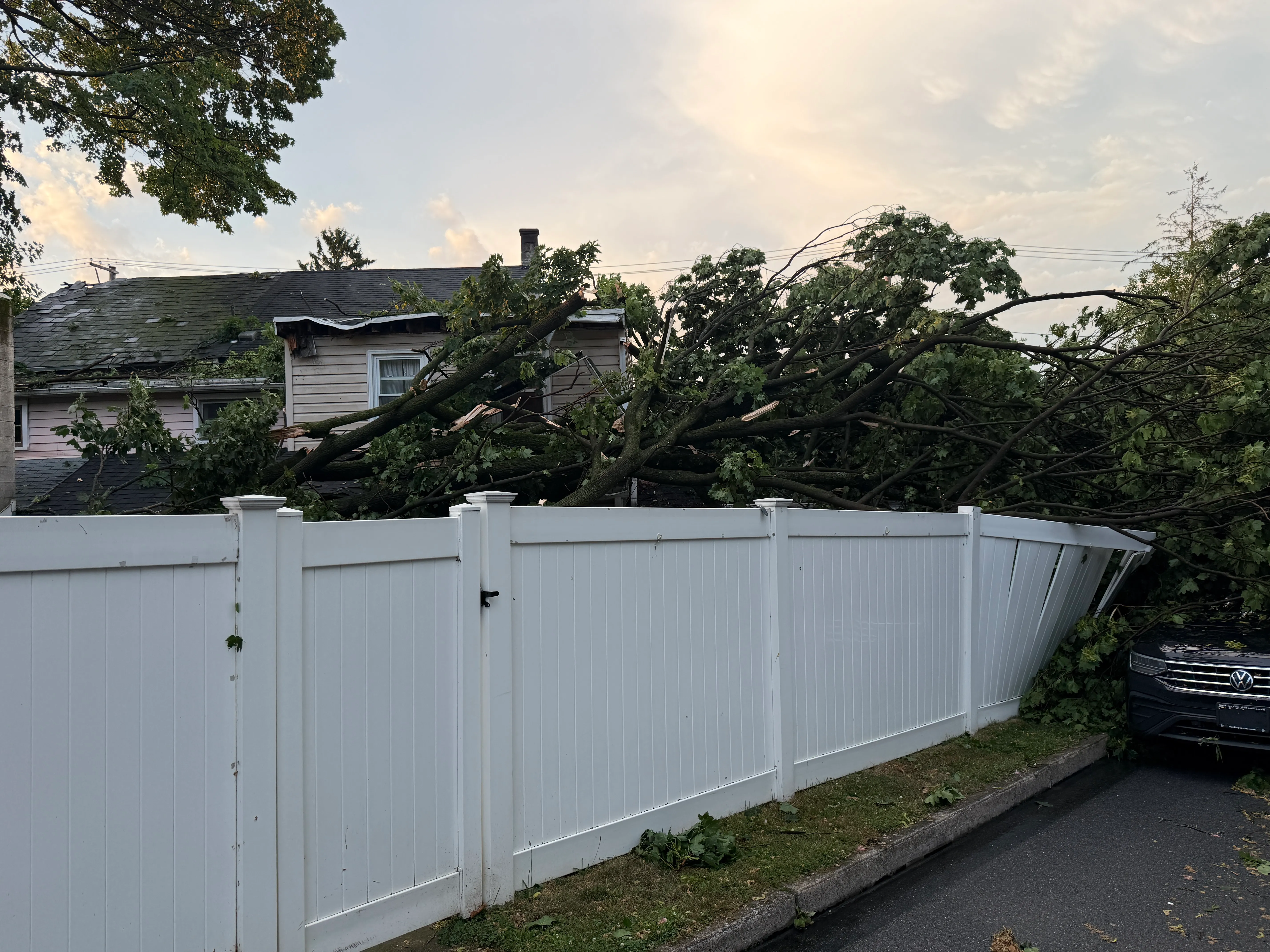 Storm damage is seen in Alburtis on Friday evening, July 3, 2026. Severe storms moved through the Lehigh Valley, cutting power to thousands amid days of extreme heat just as Fourth of July celebrations were getting started. (Rich Rolen/Special to The Morning Call)