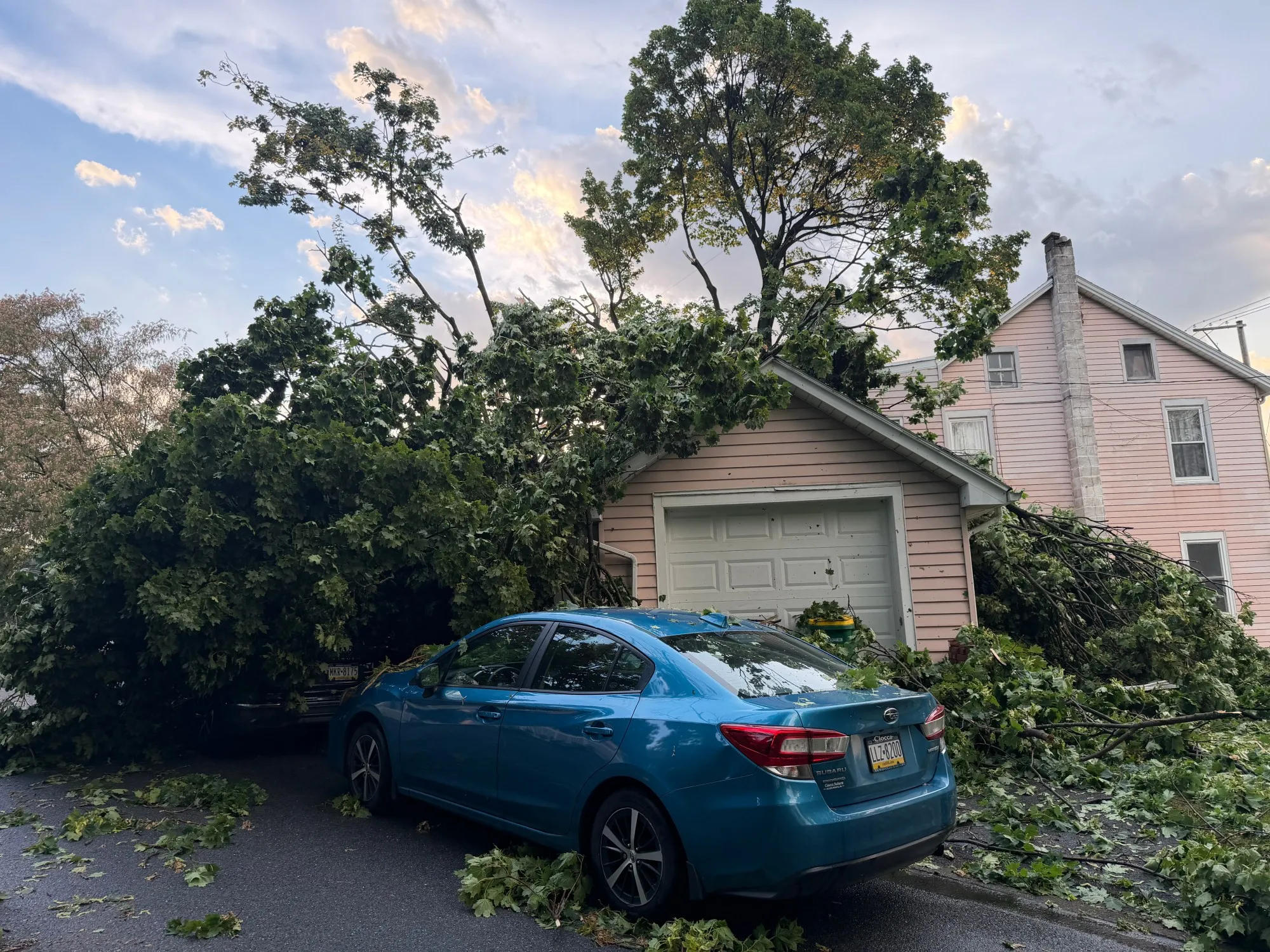 Storm damage is seen in Alburtis on Friday evening, July 3, 2026. Severe storms moved through the Lehigh Valley, cutting power to thousands amid days of extreme heat just as Fourth of July celebrations were getting started. (Rich Rolen/Special to The Morning Call)