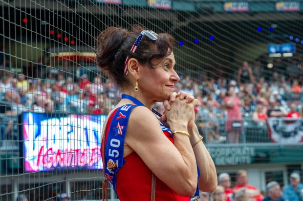 An attendee reacts to the performance Friday, July 3, 2026, during the Liberty Ignited celebration marking America's 250th birthday at Coca-Cola Park in Allentown. (Jonathan Broady/Special to The Morning Call)