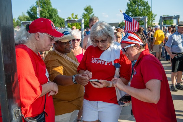 Attendees scan their tickets at the entrance to Coca-Cola Park Friday, July 3, 2026, during the Liberty Ignited celebration marking America's 250th birthday in Allentown. (Jonathan Broady/Special to The Morning Call)