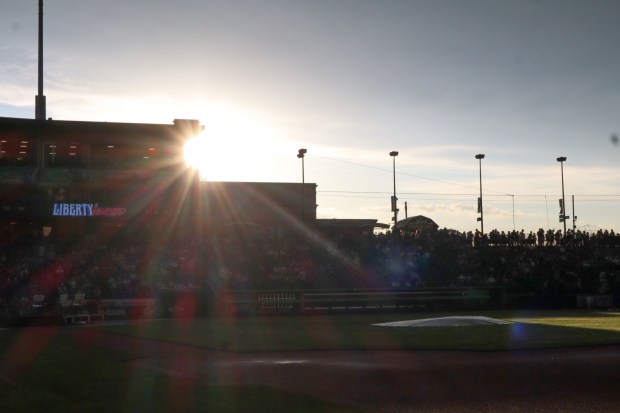 The sun peeks through the clouds after a thunderstorm during Liberty Ignited at Coca-Cola Park on Friday, July 3, 2026, in Allentown. Part of wider America 250 celebrations happening both in the Lehigh Valley and nationwide, Liberty Ignited featured a Pa. Shakespeare Festival rendition of "Who's on First?", an exhibition of historic American cars by the NB Center for American Automotive Heritage and a life sized paper mache Liberty Bell courtesy of Easton Rotary Club (Jon Chiu/The Morning Call)